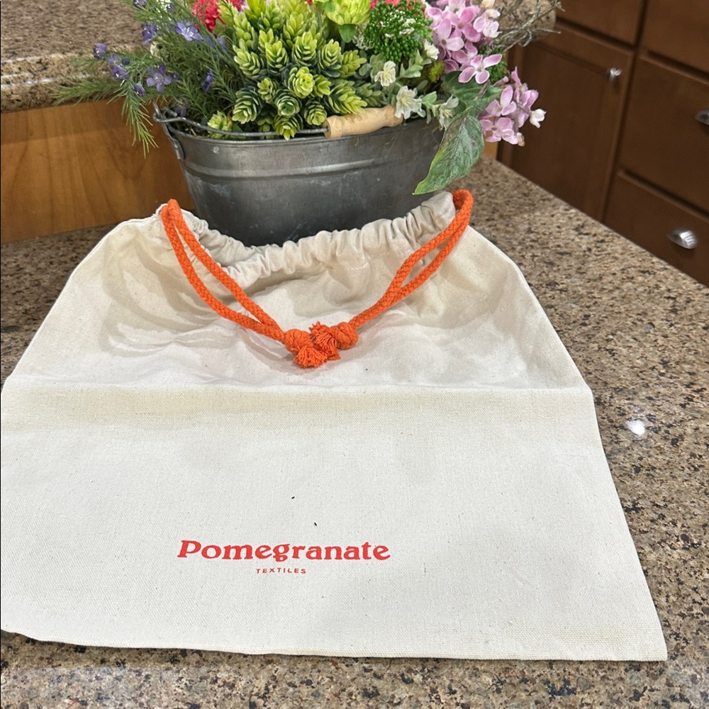 Pomegranate cotton drawstring dust bag, 14” x 14”